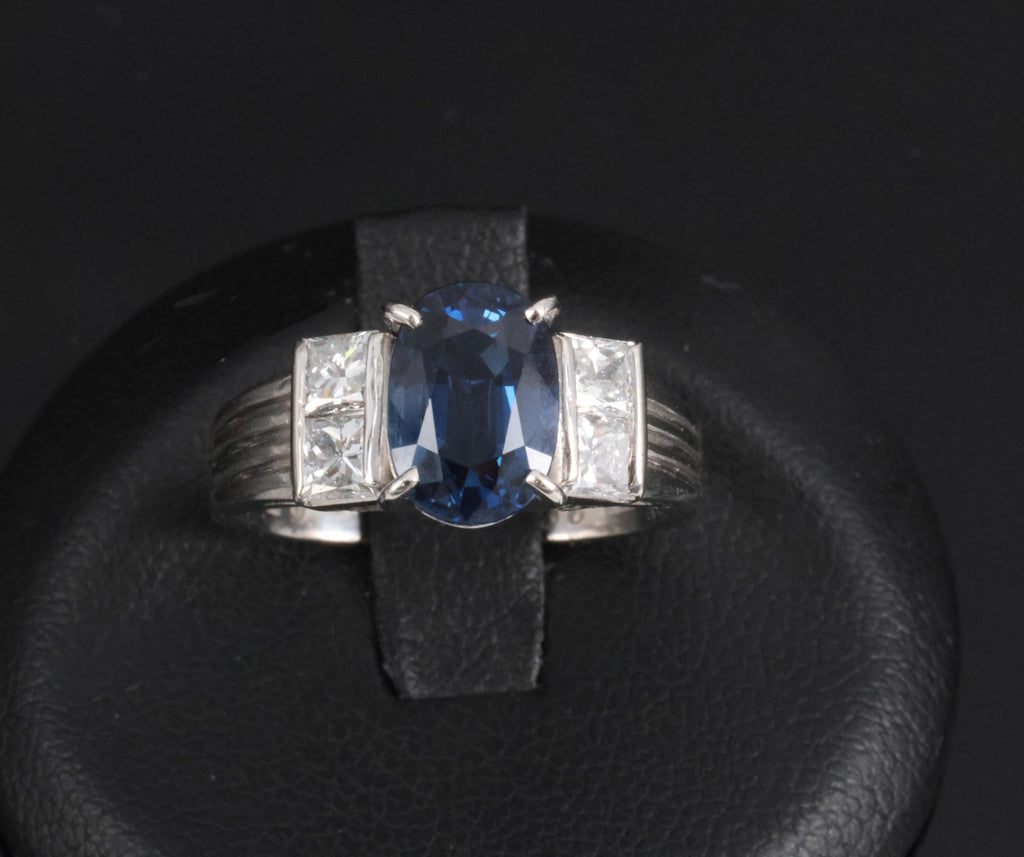 Fine 2.84ct Royal Blue Sapphire & 0.76ct Diamond Platinum Ring, Size 5.5