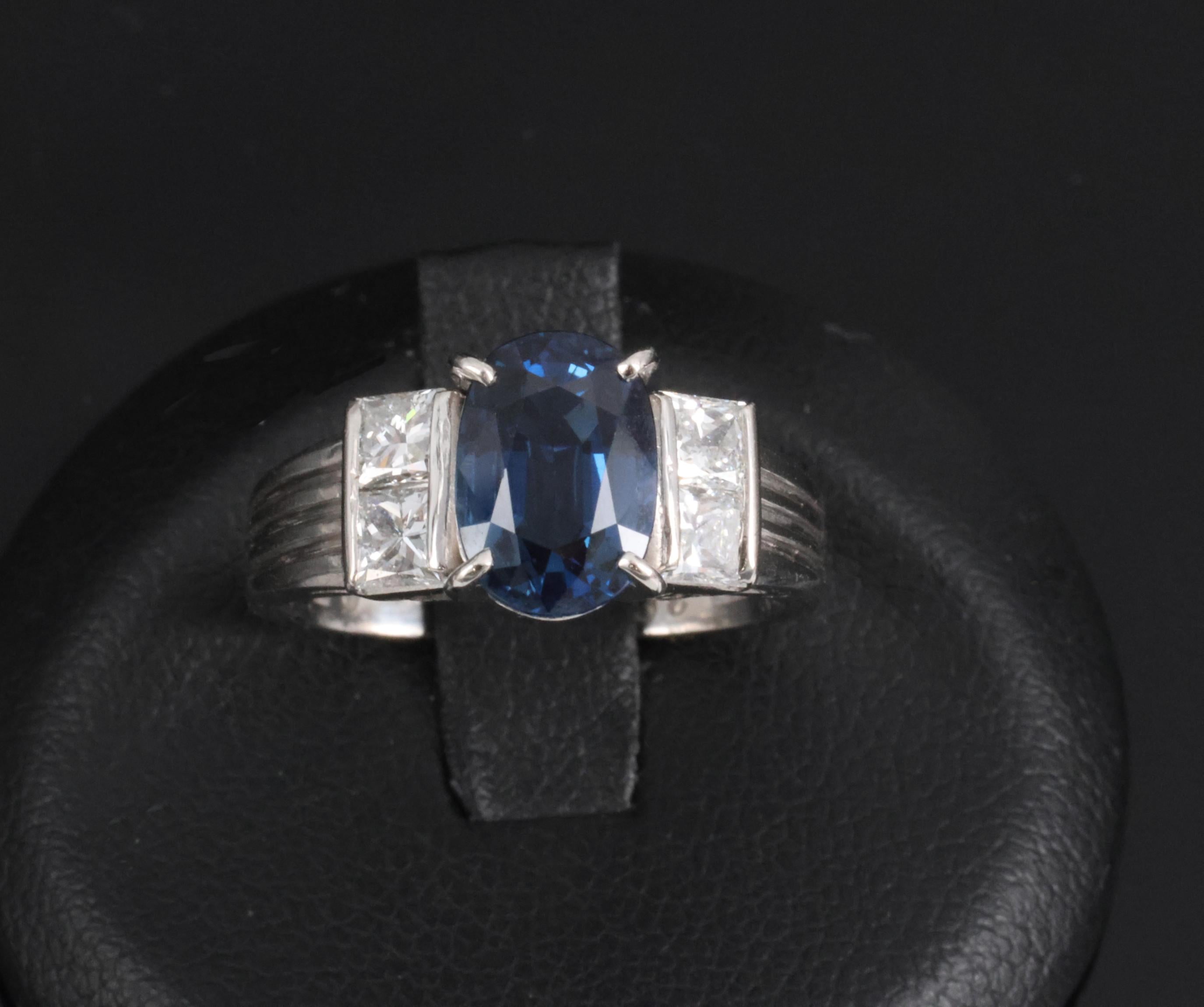 Fine 2.84ct Royal Blue Sapphire & 0.76ct Diamond Platinum Ring, Size 5.5