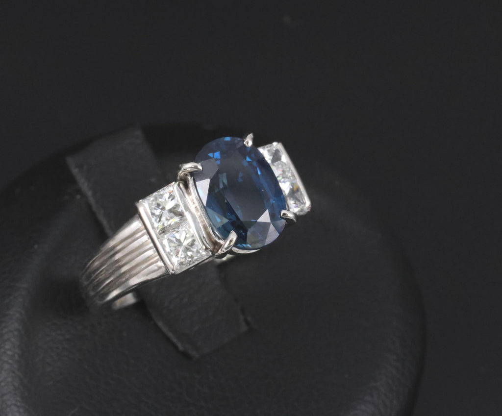 Fine 2.84ct Royal Blue Sapphire & 0.76ct Diamond Platinum Ring, Size 5.5