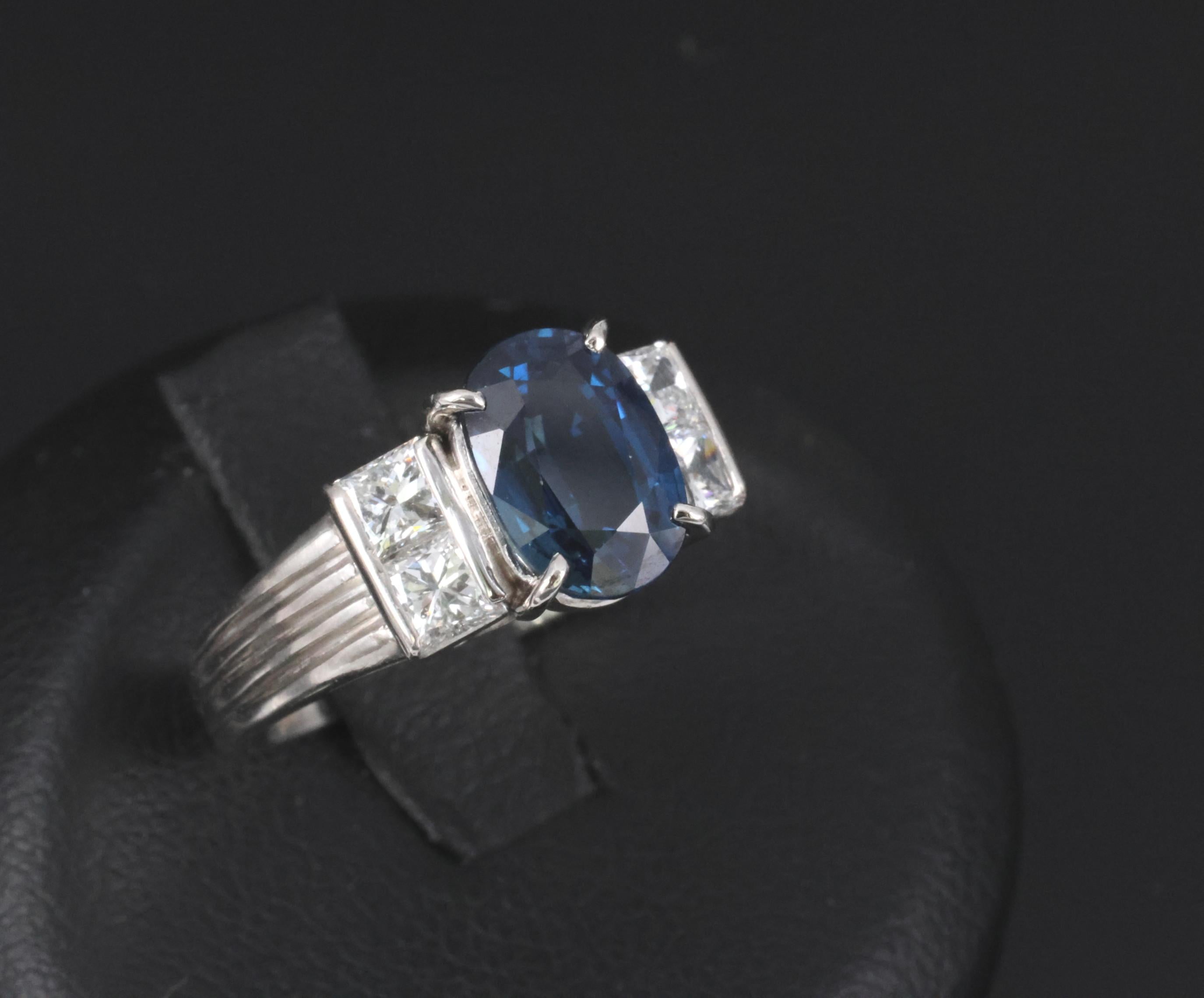 Fine 2.84ct Royal Blue Sapphire & 0.76ct Diamond Platinum Ring, Size 5.5