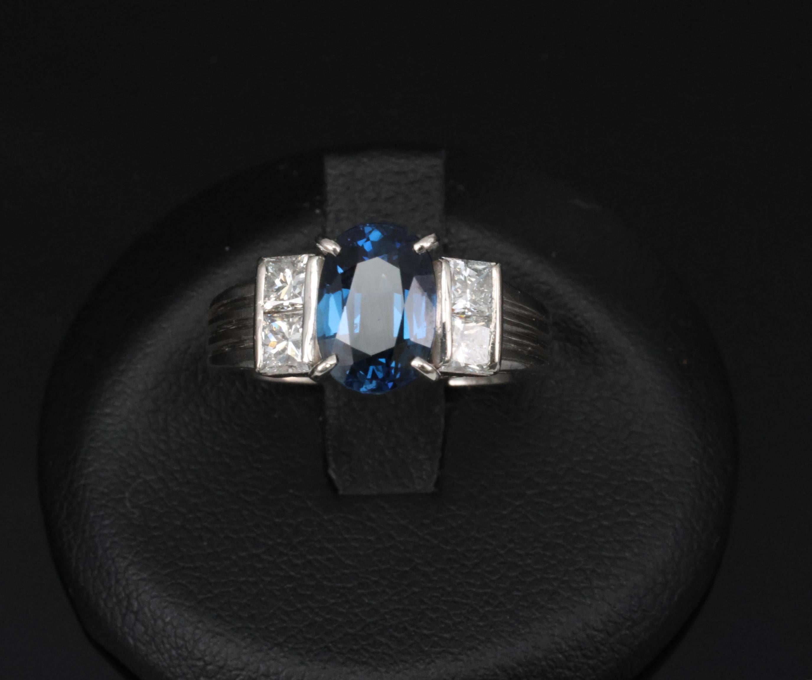 Fine 2.84ct Royal Blue Sapphire & 0.76ct Diamond Platinum Ring, Size 5.5