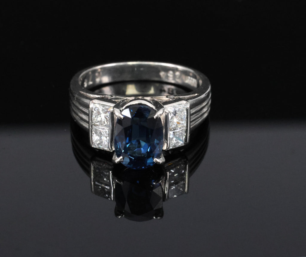 Fine 2.84ct Royal Blue Sapphire & 0.76ct Diamond Platinum Ring, Size 5.5