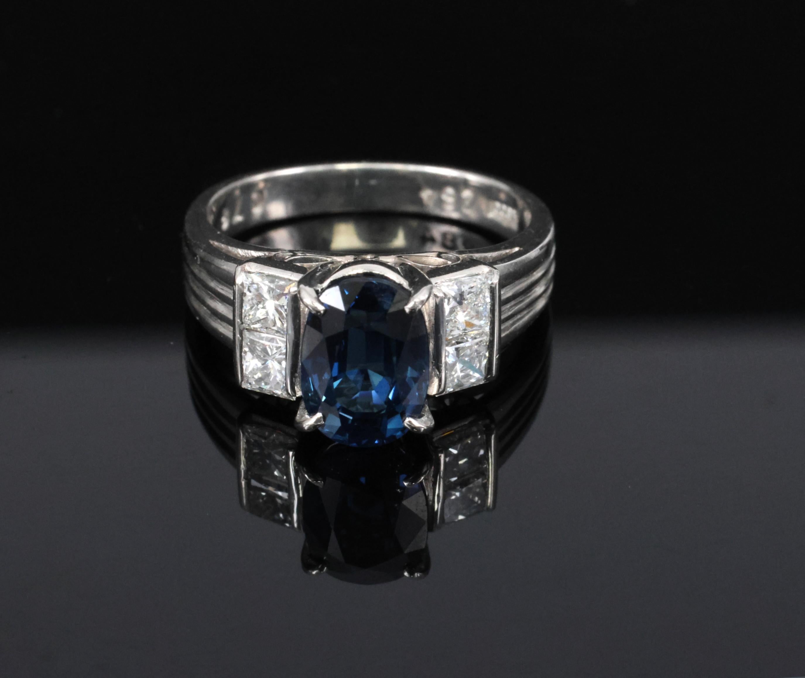 Fine 2.84ct Royal Blue Sapphire & 0.76ct Diamond Platinum Ring, Size 5.5