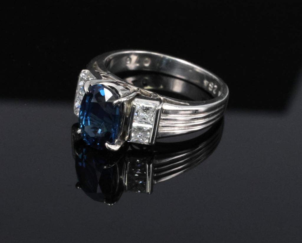Fine 2.84ct Royal Blue Sapphire & 0.76ct Diamond Platinum Ring, Size 5.5