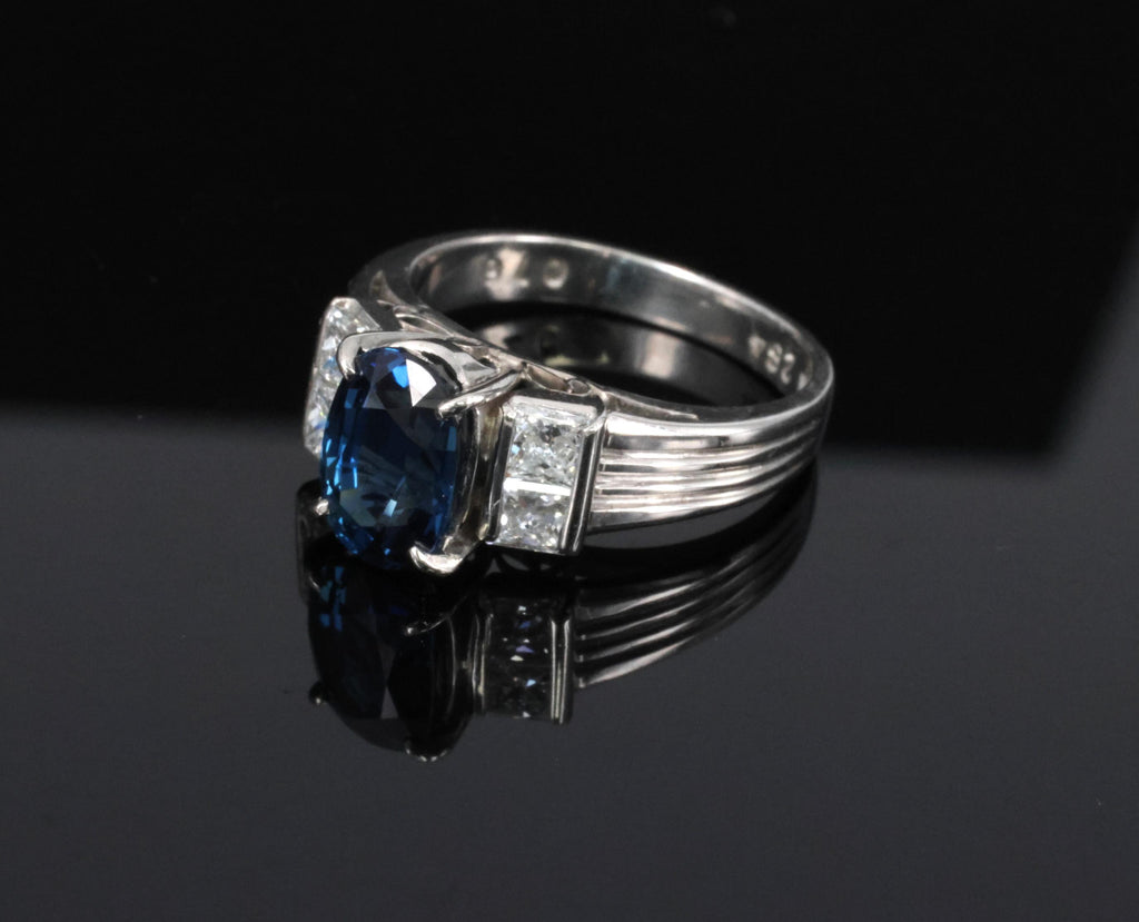 Fine 2.84ct Royal Blue Sapphire & 0.76ct Diamond Platinum Ring, Size 5.5