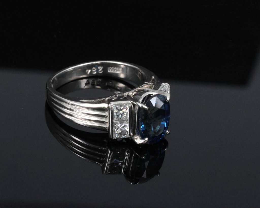 Fine 2.84ct Royal Blue Sapphire & 0.76ct Diamond Platinum Ring, Size 5.5