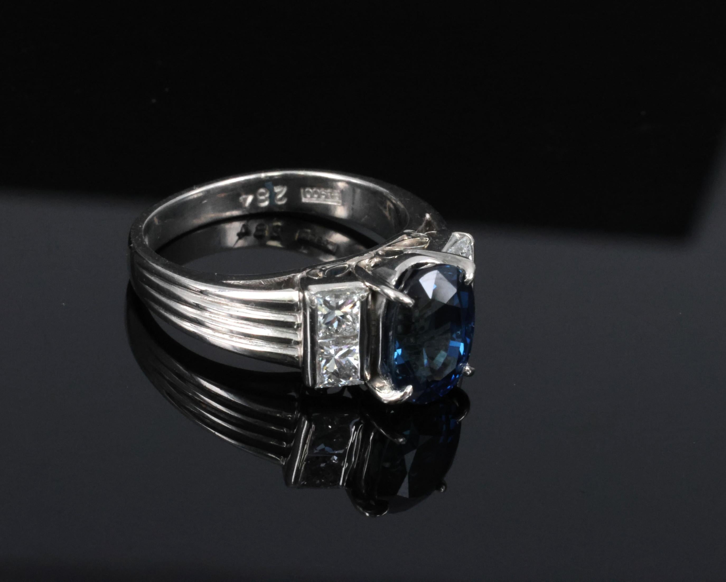 Fine 2.84ct Royal Blue Sapphire & 0.76ct Diamond Platinum Ring, Size 5.5