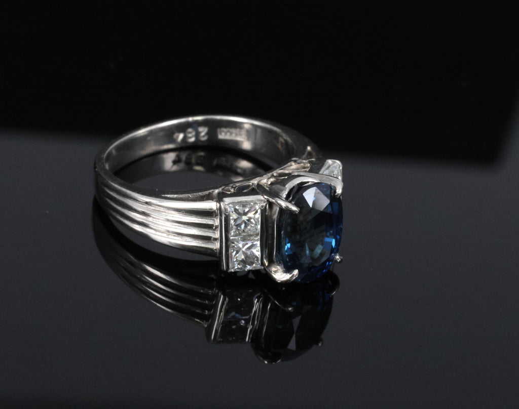 Fine 2.84ct Royal Blue Sapphire & 0.76ct Diamond Platinum Ring, Size 5.5