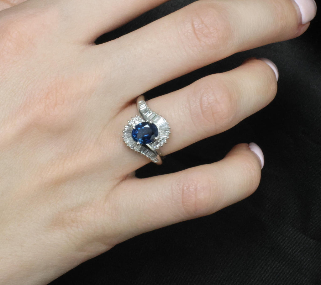 Fine 1.96ct Natural Intense Blue Sapphire 0.60ct Diamond Platinum Ring, Size 6.5