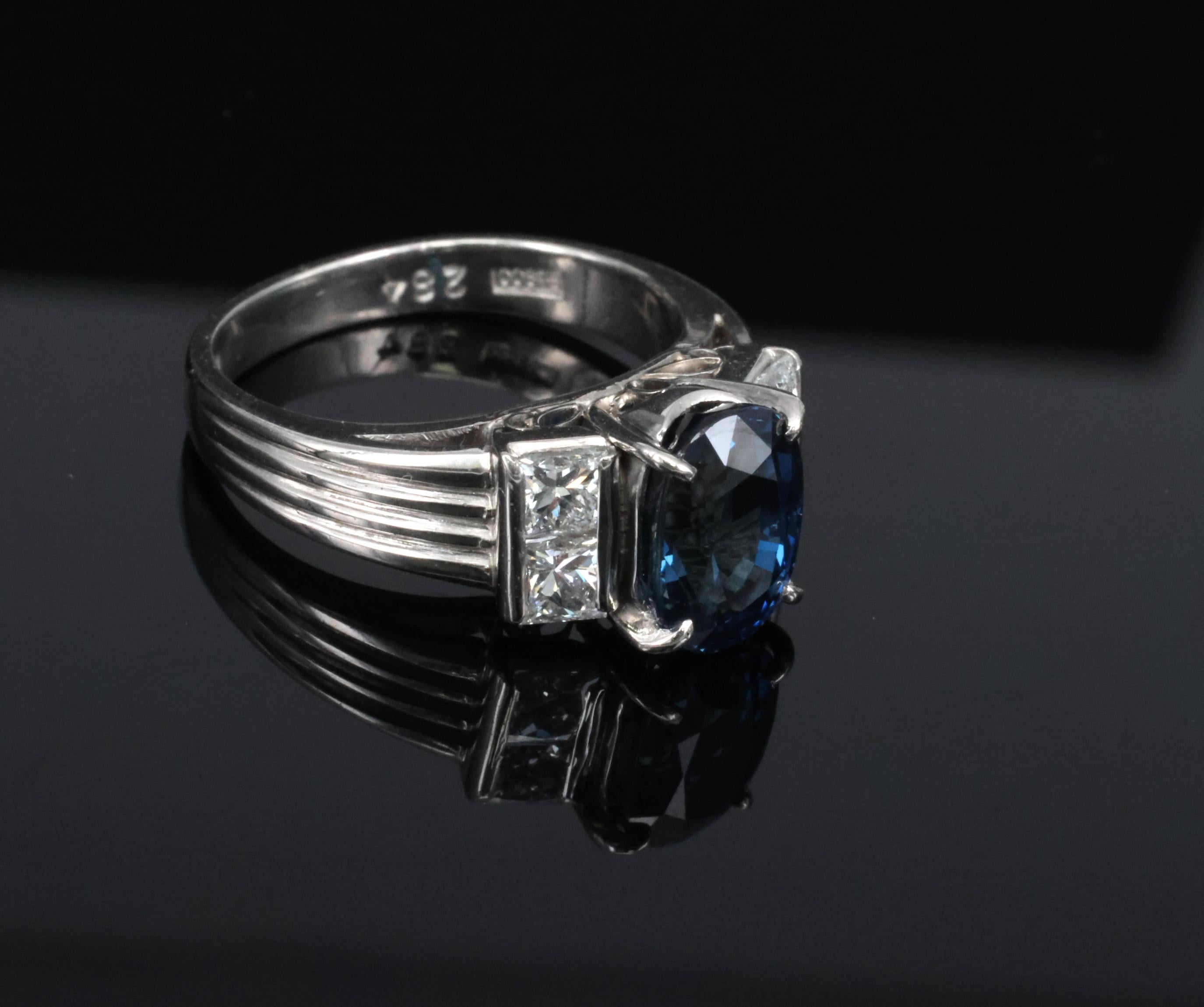 Fine 2.84ct Royal Blue Sapphire & 0.76ct Diamond Platinum Ring, Size 5.5