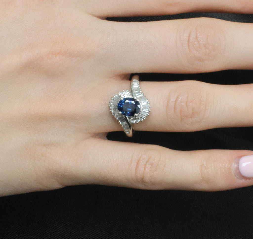 Fine 1.96ct Natural Intense Blue Sapphire 0.60ct Diamond Platinum Ring, Size 6.5