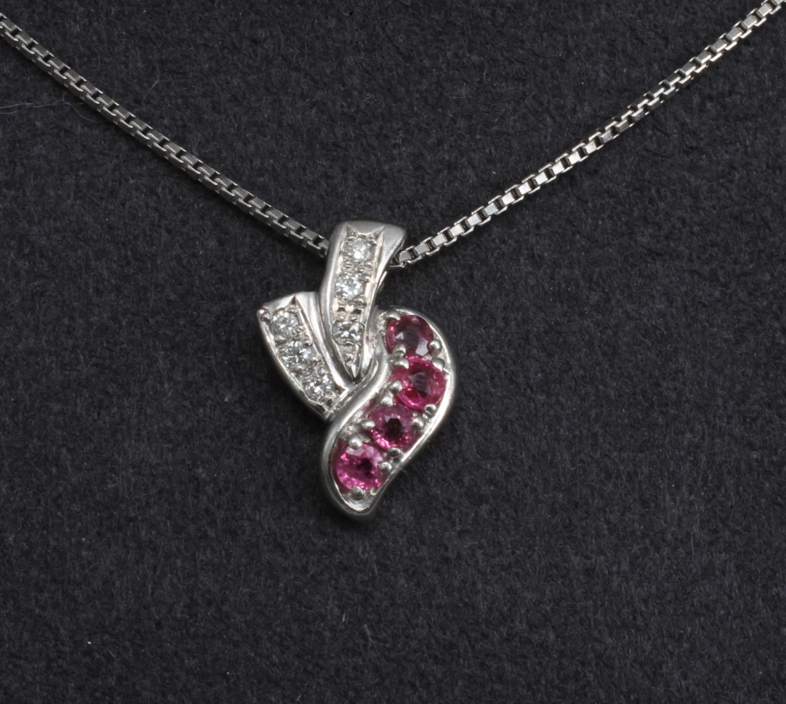 Vintage 0.36ct Natural Ruby & 0.09ct Diamond Platinum Necklace 6.8 Grams