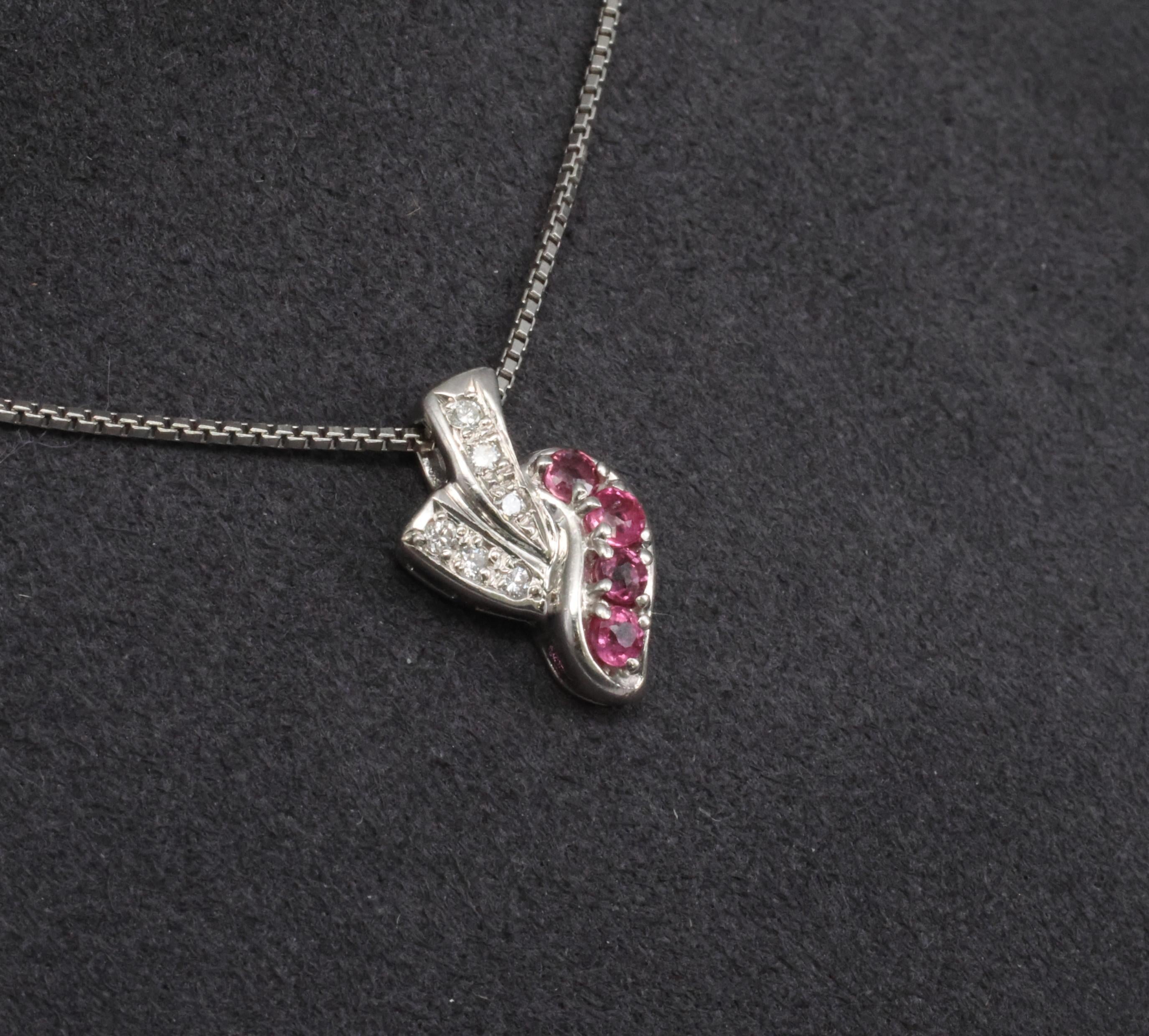 Vintage 0.36ct Natural Ruby & 0.09ct Diamond Platinum Necklace 6.8 Grams