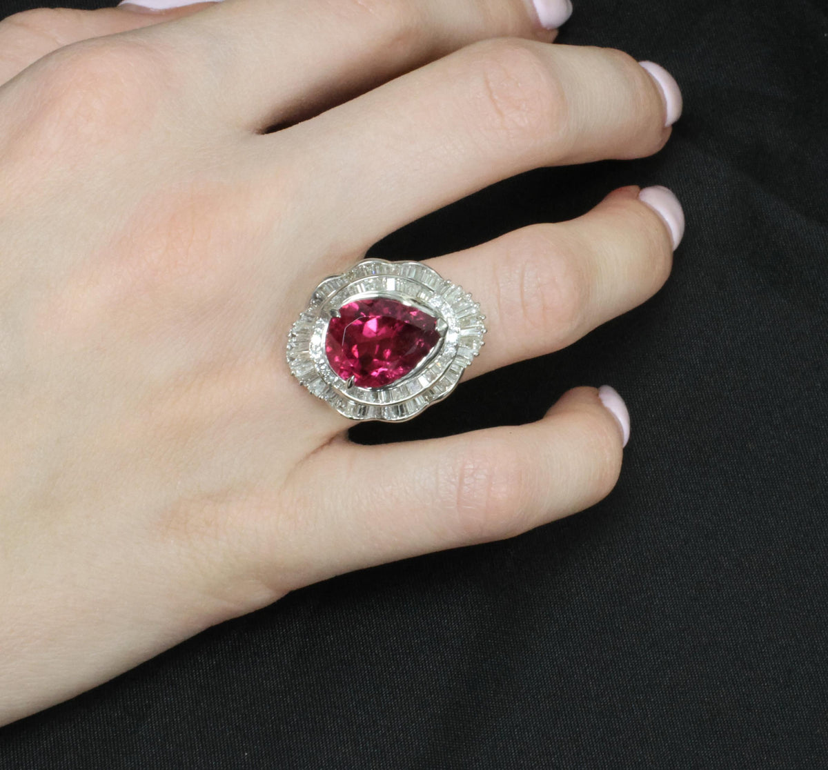 Fine 7.79ct Natural Rubellite Tourmaline 2.04ct Diamond Platinum Ring Size 5.75