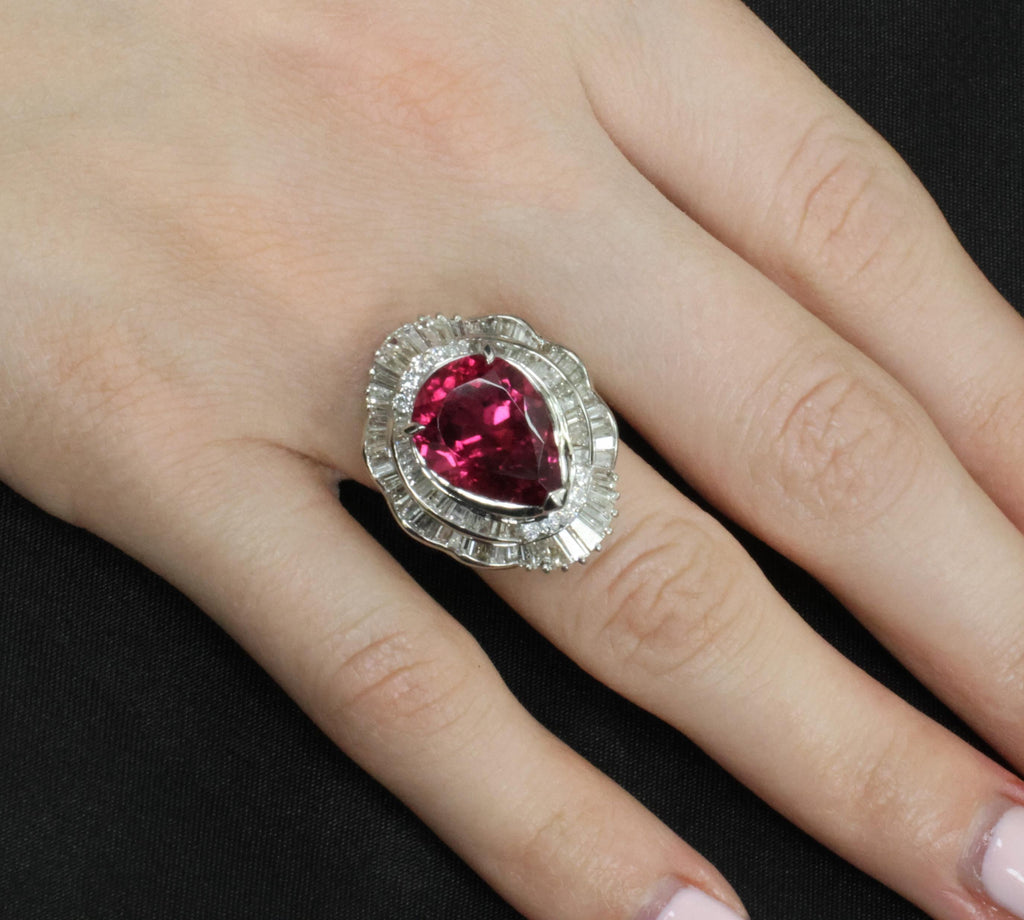 Fine 7.79ct Natural Rubellite Tourmaline 2.04ct Diamond Platinum Ring Size 5.75