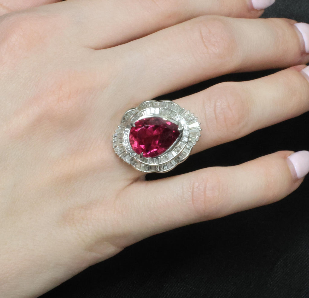 Fine 7.79ct Natural Rubellite Tourmaline 2.04ct Diamond Platinum Ring Size 5.75