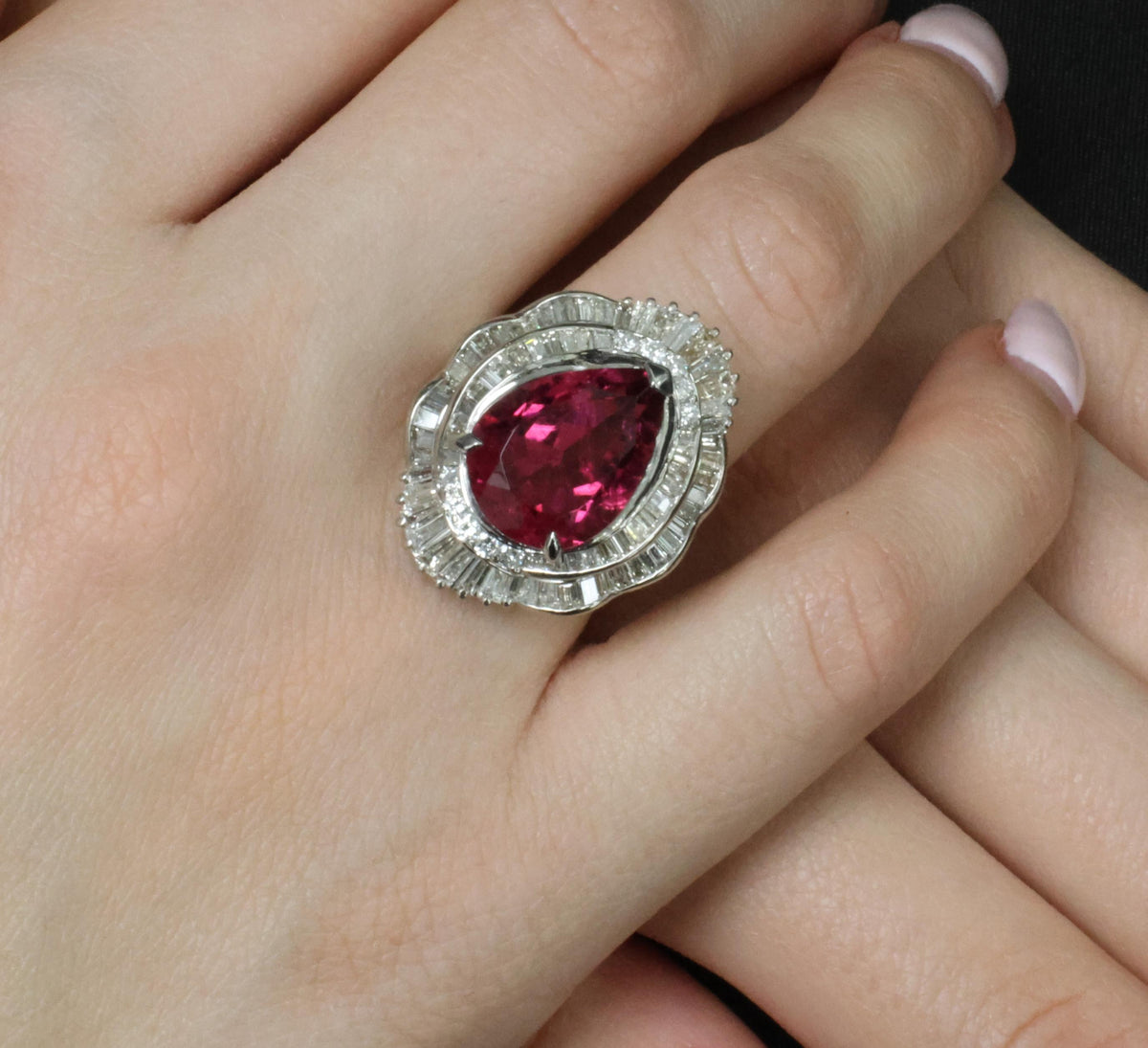 Fine 7.79ct Natural Rubellite Tourmaline 2.04ct Diamond Platinum Ring Size 5.75