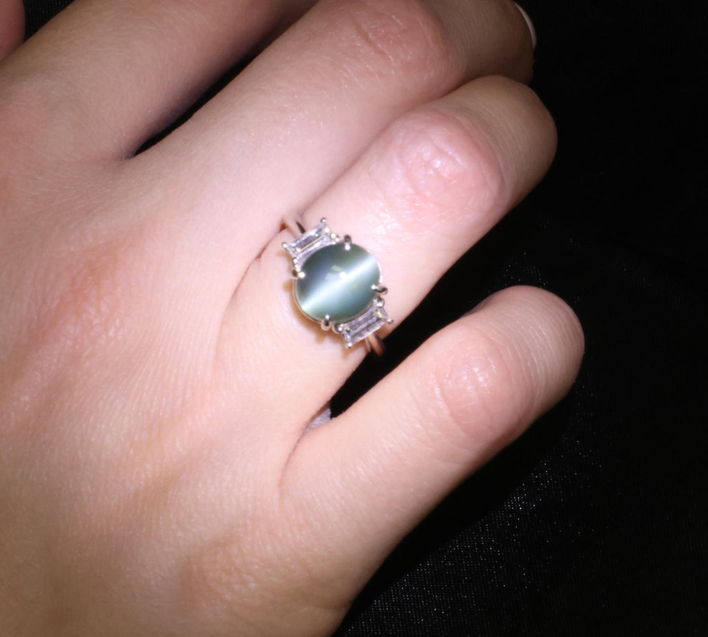 7.04ct GIA Natural Alexandrite Cats Eye & 0.68ct Diamond Platinum Ring, Size 6.5