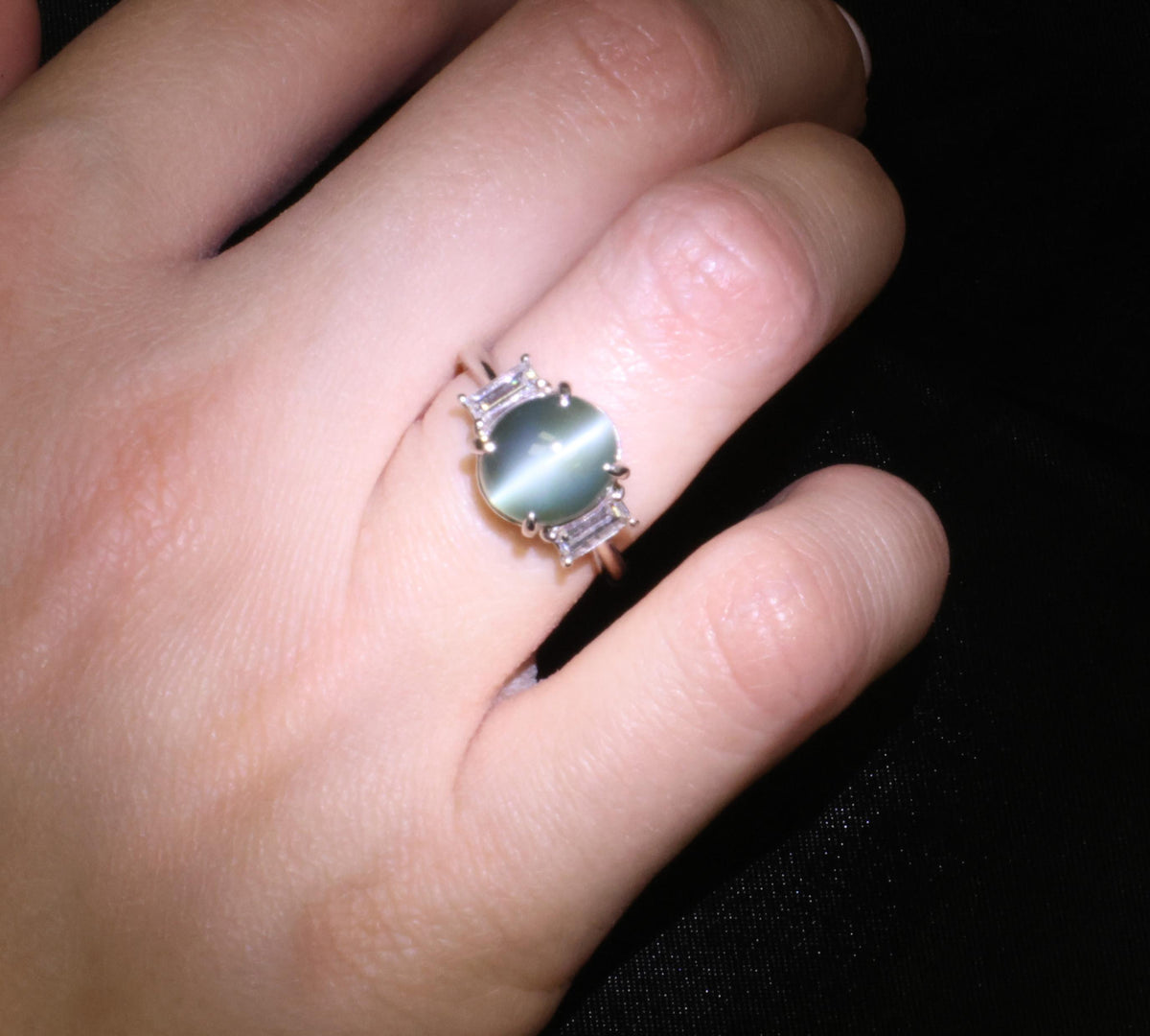 7.04ct GIA Natural Alexandrite Cats Eye & 0.68ct Diamond Platinum Ring, Size 6.5