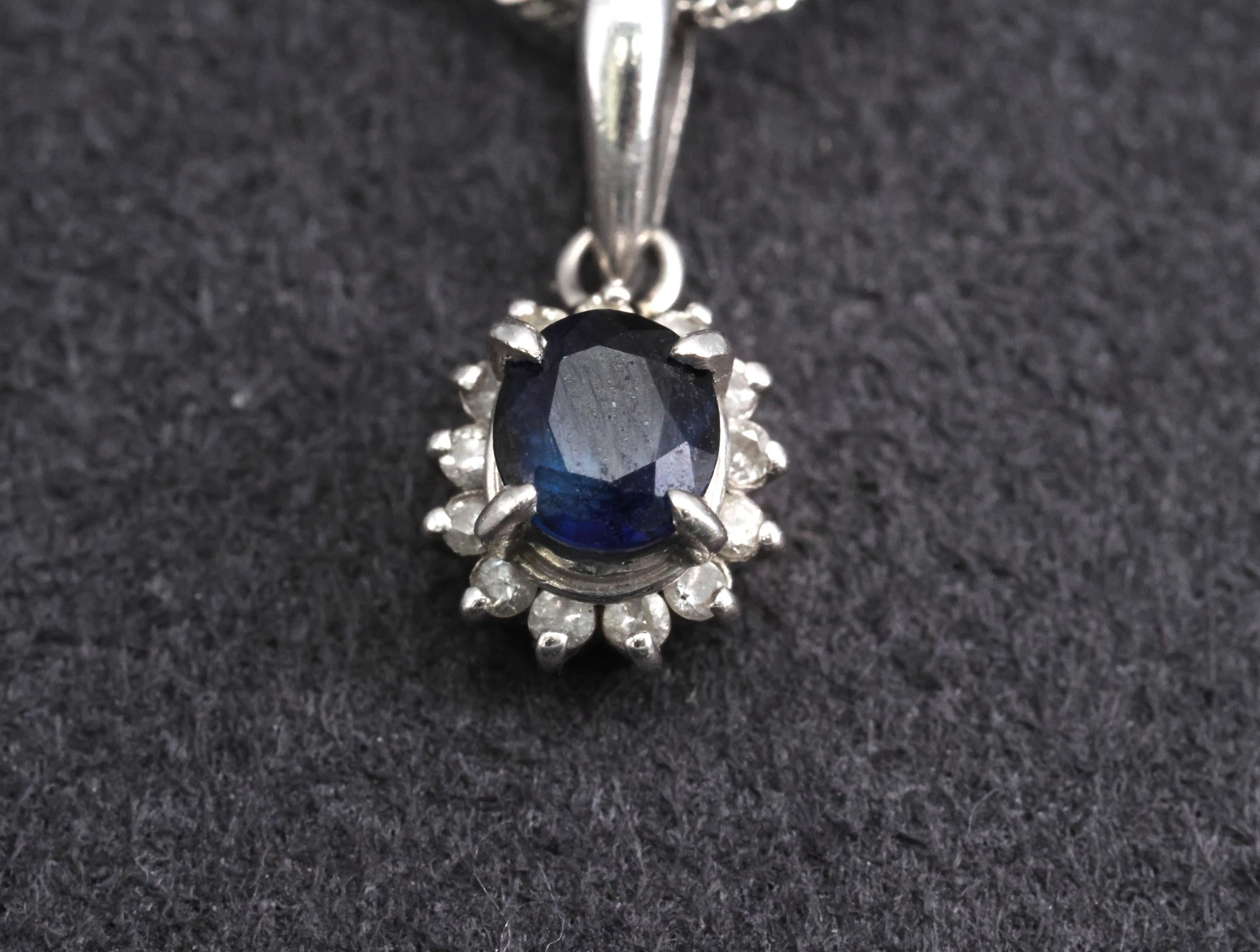 Estate 0.29ct Royal Blue Sapphire & 0.19ct Diamond Platinum Halo Necklace