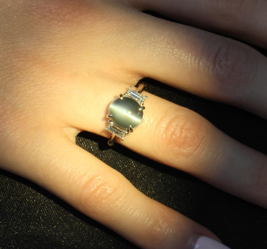 7.04ct GIA Natural Alexandrite Cats Eye & 0.68ct Diamond Platinum Ring, Size 6.5