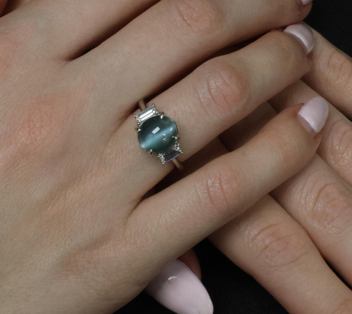 7.04ct GIA Natural Alexandrite Cats Eye & 0.68ct Diamond Platinum Ring, Size 6.5