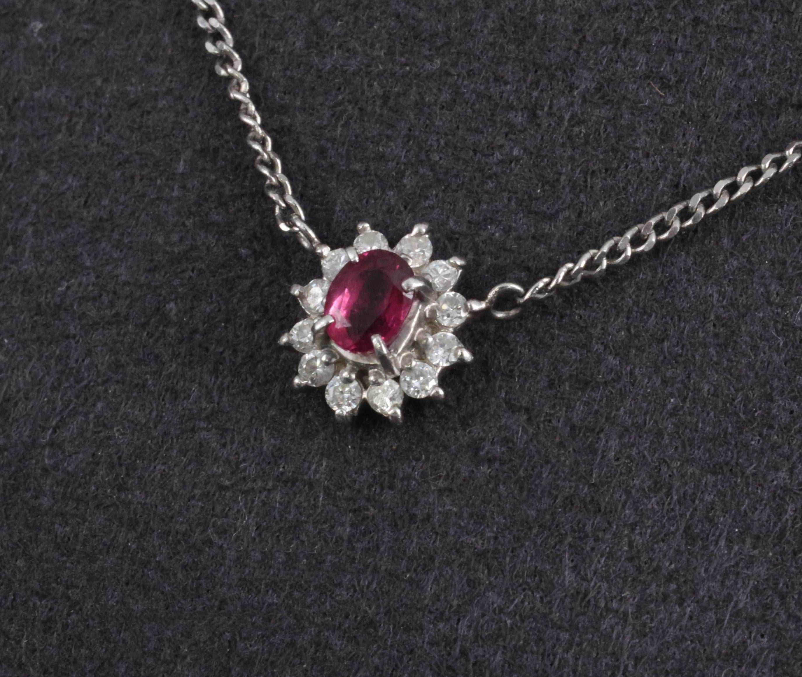 Fine 0.36ct Intense Red Ruby & 0.15ct Diamond Platinum Halo Necklace
