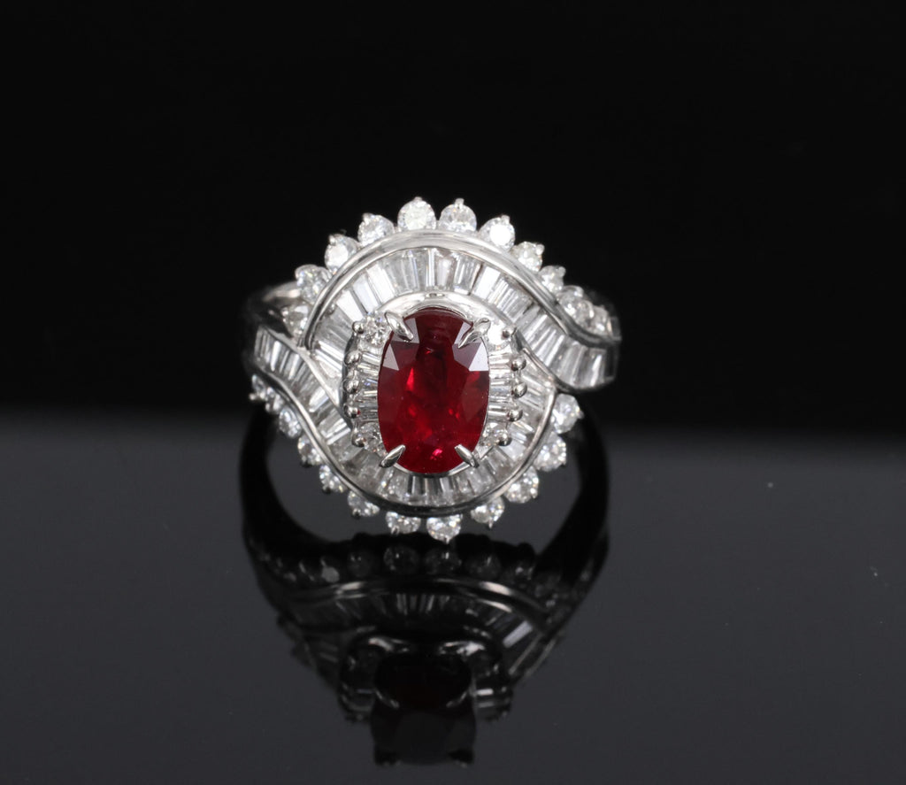 Intense Red 1.46ct GIA Certified Thai Ruby 1.20ct Diamond Platinum Ring Size 5.5