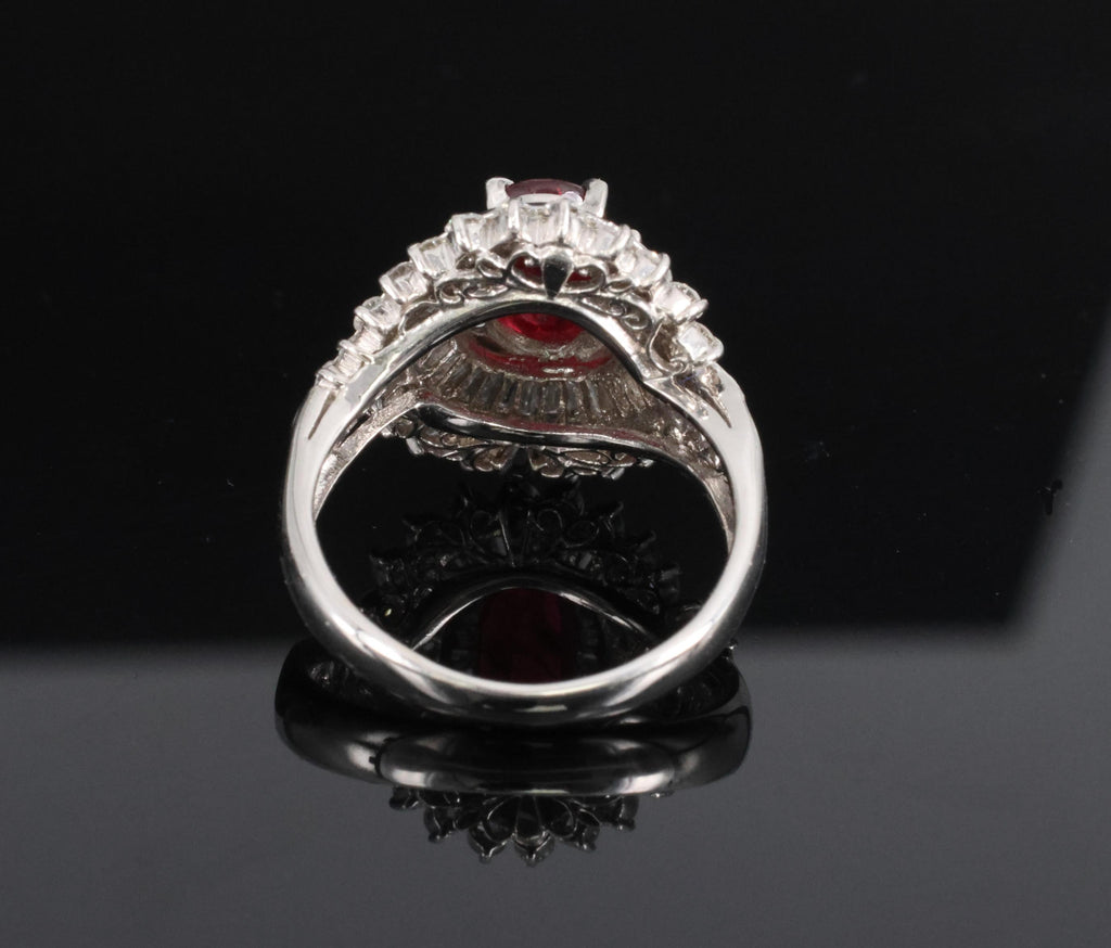 Intense Red 1.46ct GIA Certified Thai Ruby 1.20ct Diamond Platinum Ring Size 5.5