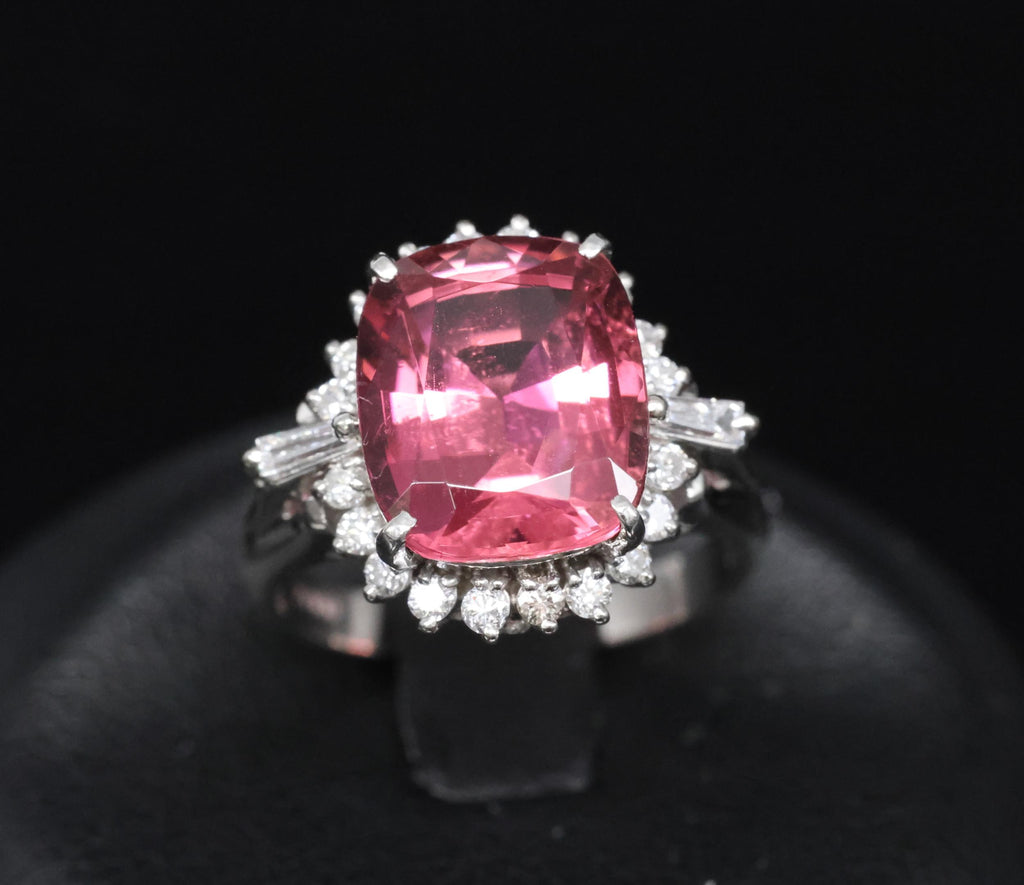 Fine 4.97ct Natural Pink Tourmaline & 0.42ct Diamond Platinum Halo Ring Size 5.5