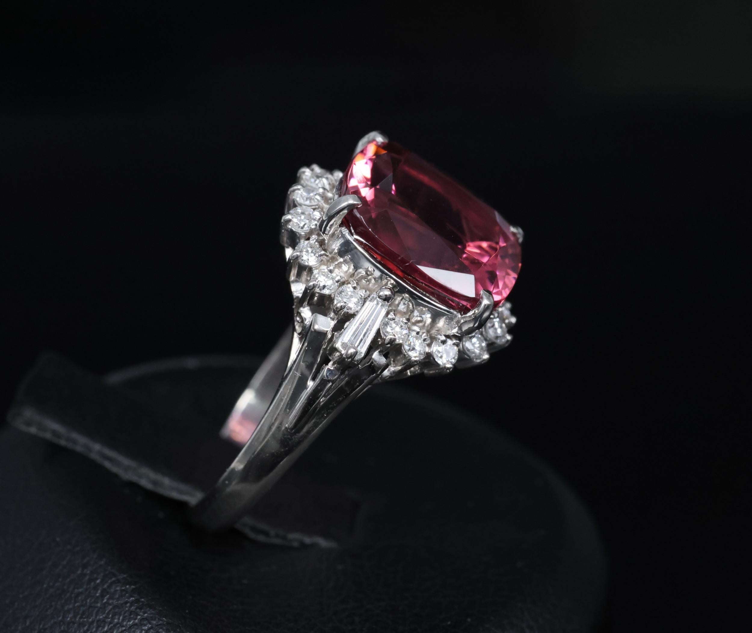 Fine 4.97ct Natural Pink Tourmaline & 0.42ct Diamond Platinum Halo Ring Size 5.5