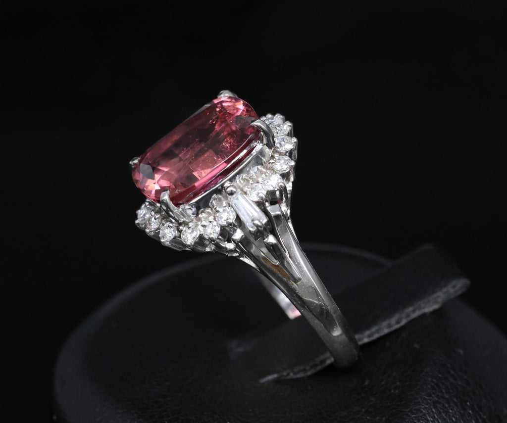 Fine 4.97ct Natural Pink Tourmaline & 0.42ct Diamond Platinum Halo Ring Size 5.5