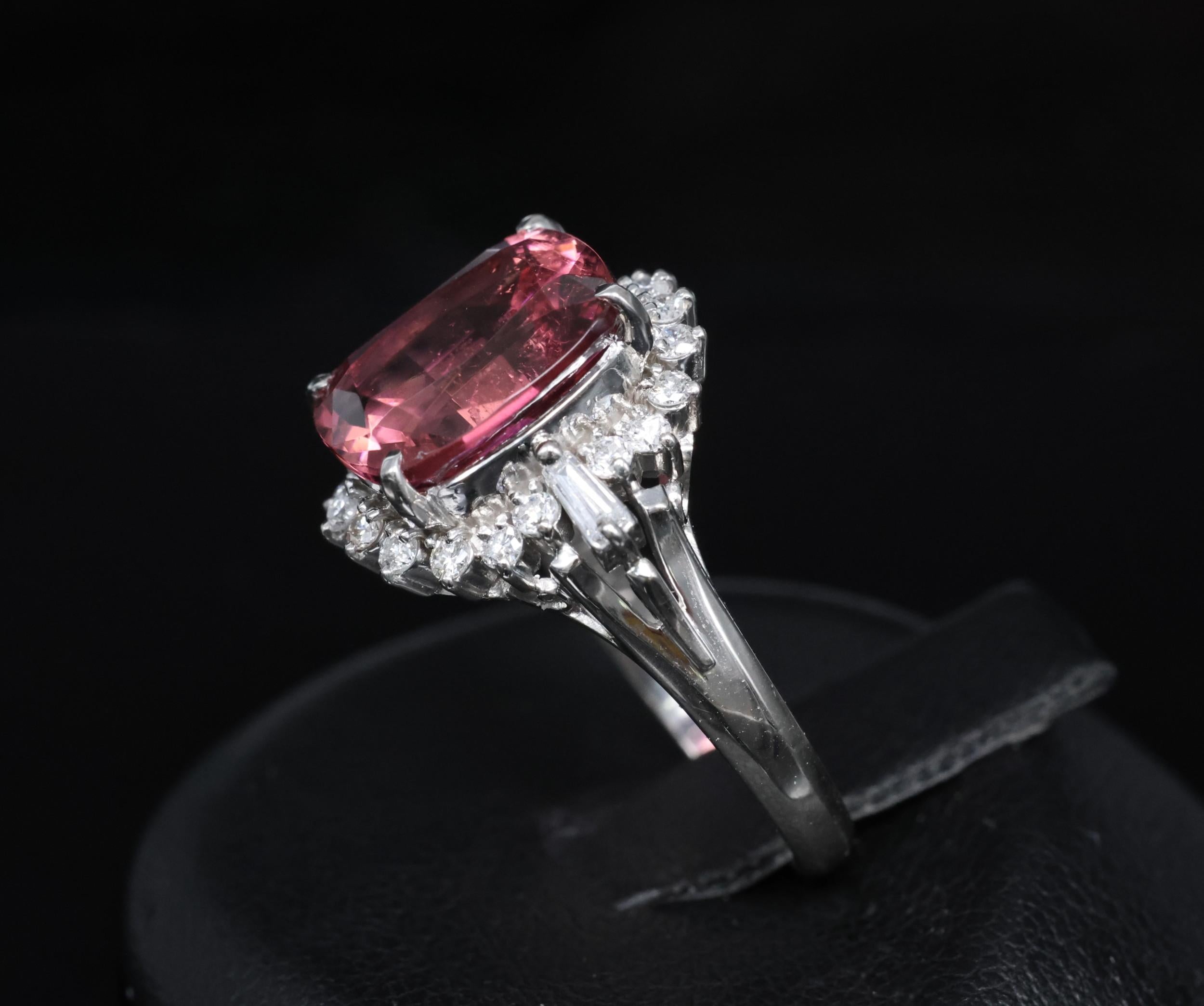 Fine 4.97ct Natural Pink Tourmaline & 0.42ct Diamond Platinum Halo Ring Size 5.5