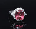 Fine 4.97ct Natural Pink Tourmaline & 0.42ct Diamond Platinum Halo Ring Size 5.5