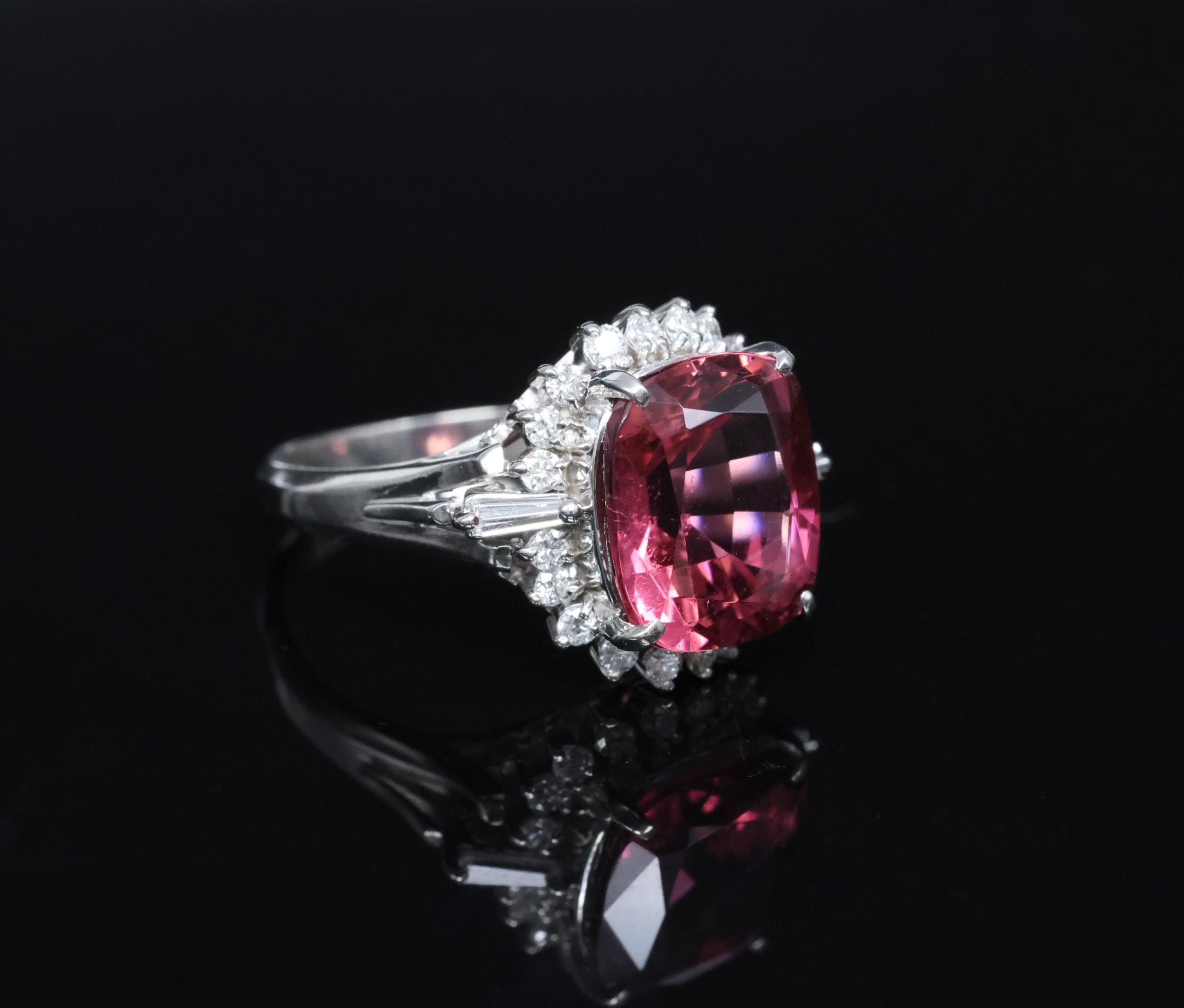 Fine 4.97ct Natural Pink Tourmaline & 0.42ct Diamond Platinum Halo Ring Size 5.5