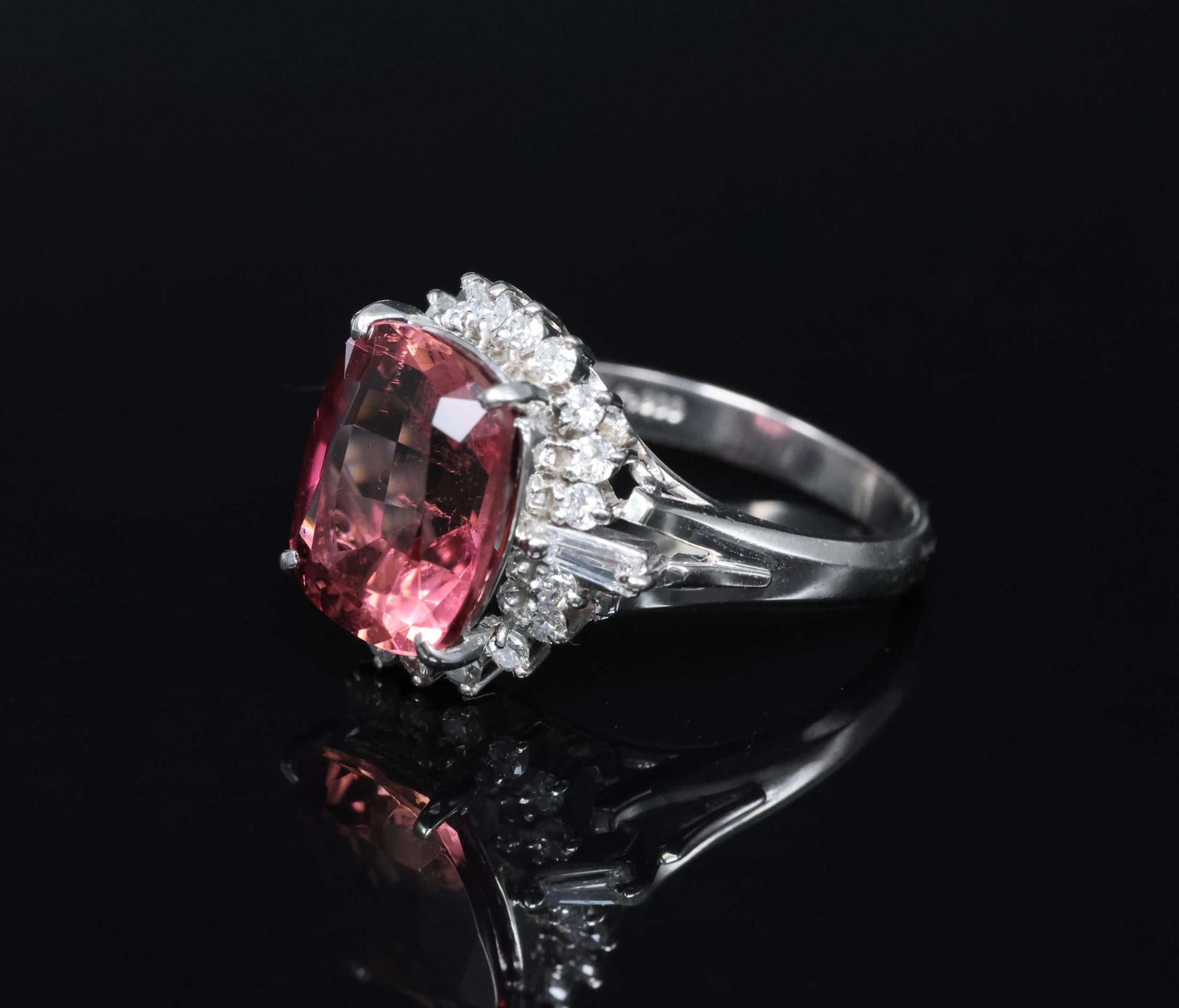 Fine 4.97ct Natural Pink Tourmaline & 0.42ct Diamond Platinum Halo Ring Size 5.5