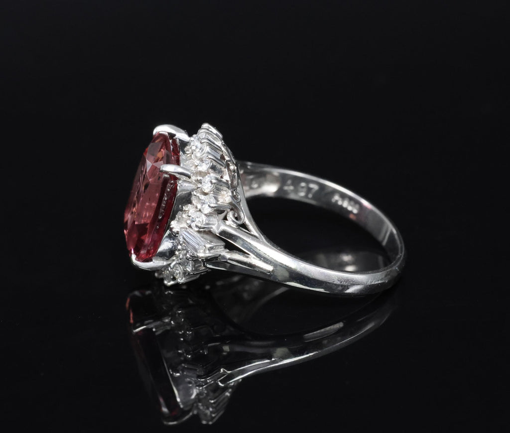 Fine 4.97ct Natural Pink Tourmaline & 0.42ct Diamond Platinum Halo Ring Size 5.5