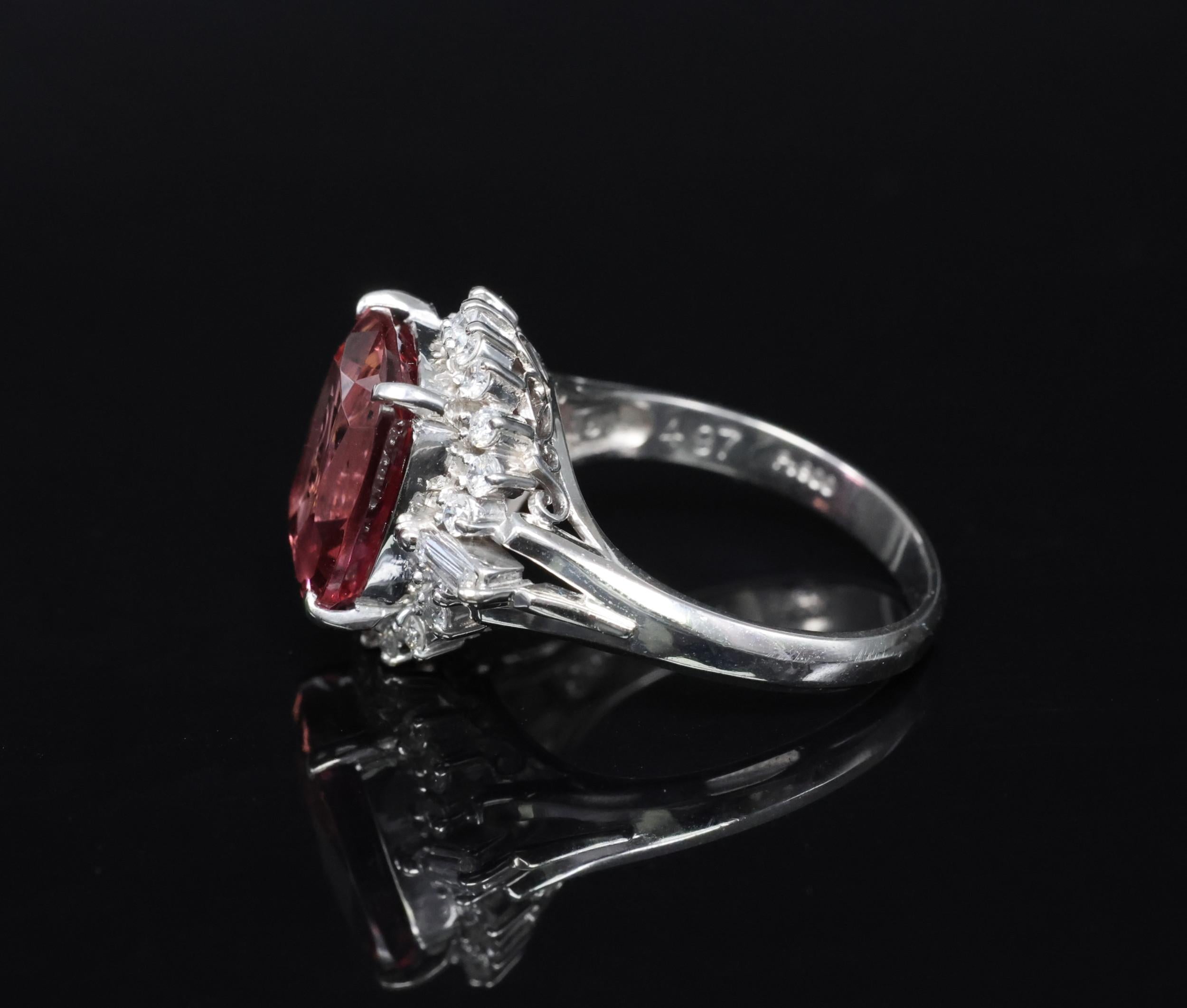Fine 4.97ct Natural Pink Tourmaline & 0.42ct Diamond Platinum Halo Ring Size 5.5