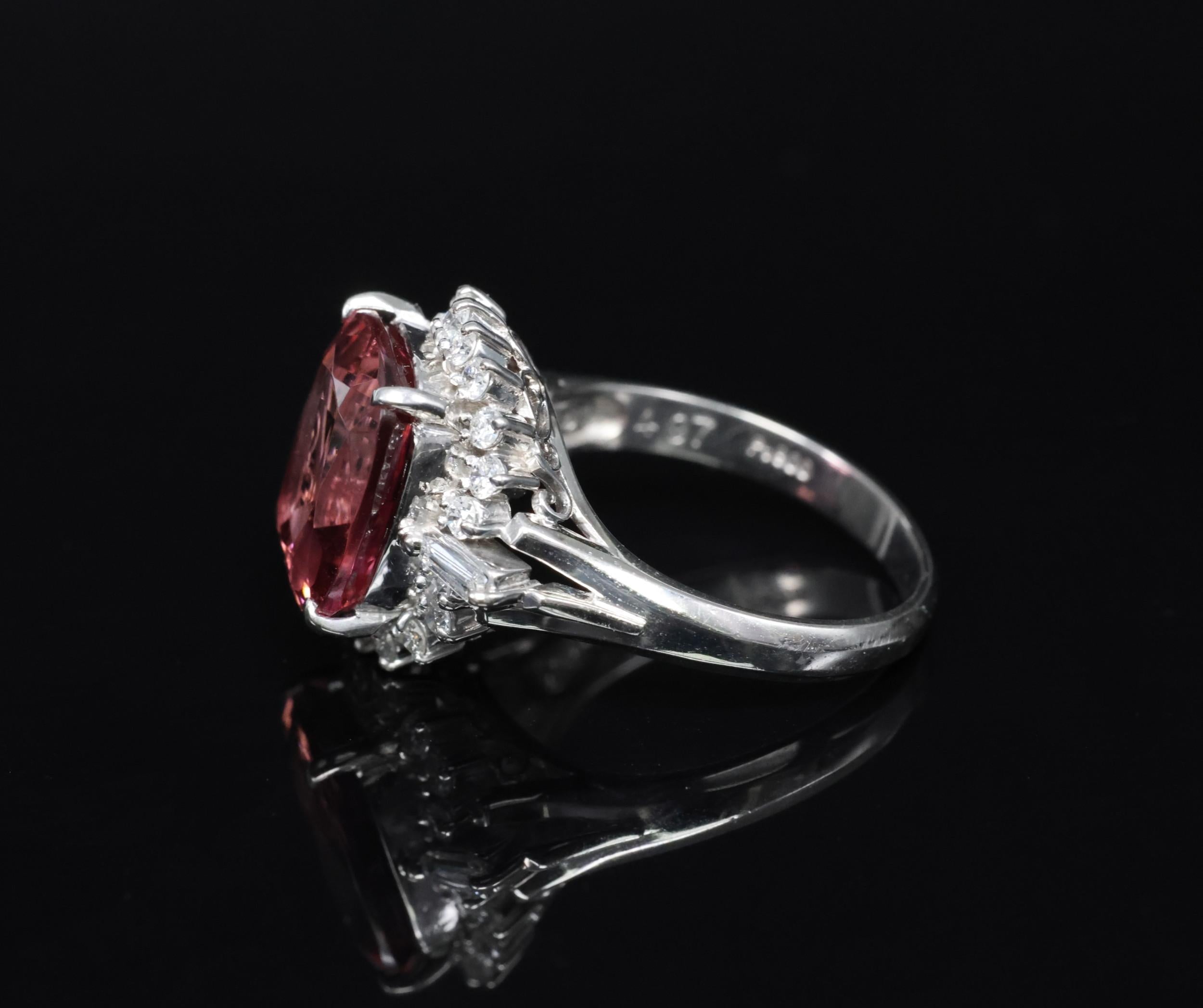 Fine 4.97ct Natural Pink Tourmaline & 0.42ct Diamond Platinum Halo Ring Size 5.5