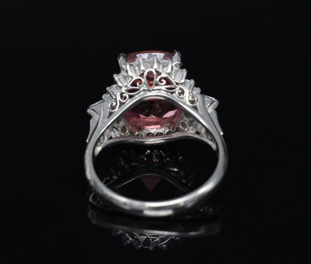 Fine 4.97ct Natural Pink Tourmaline & 0.42ct Diamond Platinum Halo Ring Size 5.5