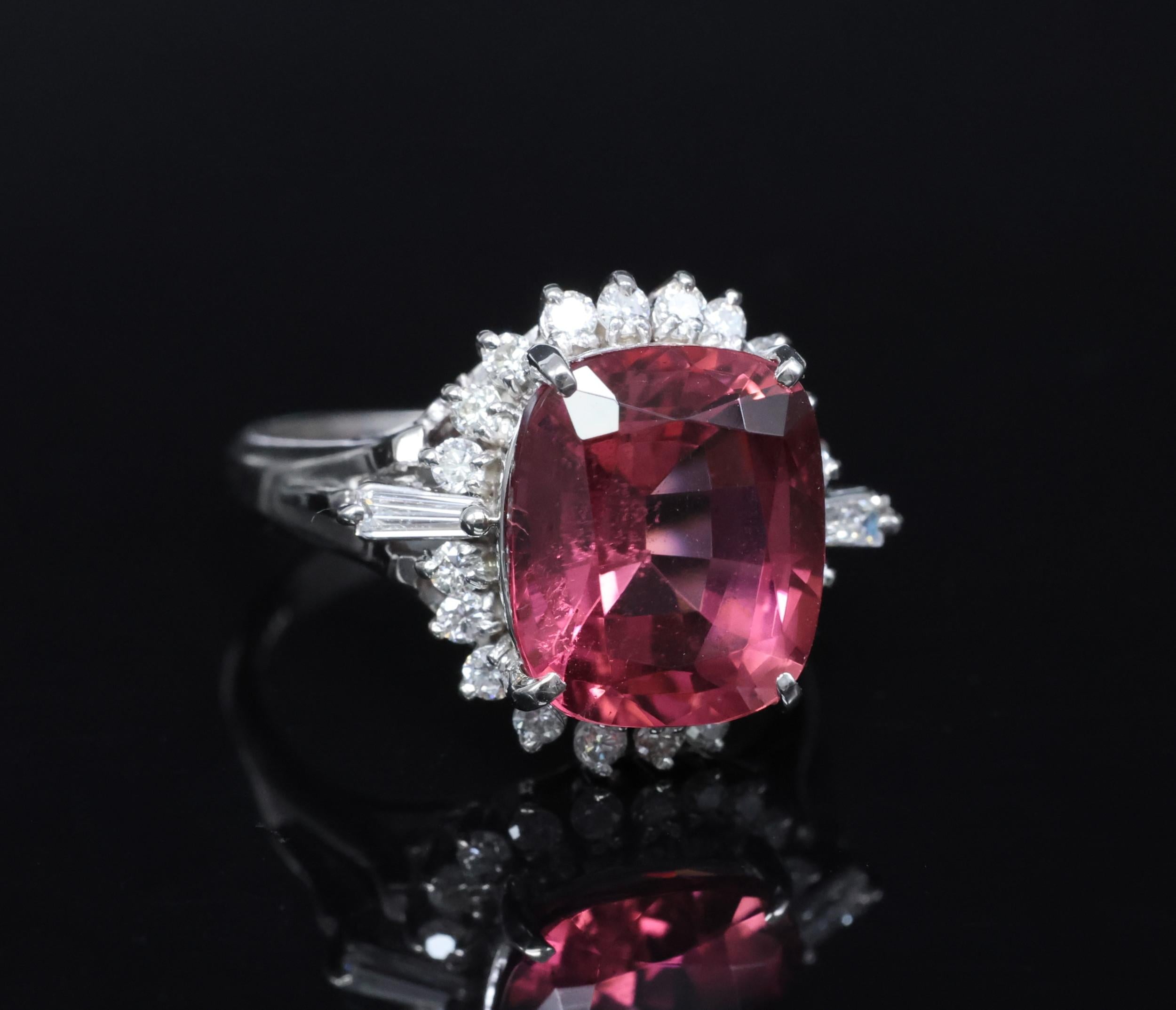 Fine 4.97ct Natural Pink Tourmaline & 0.42ct Diamond Platinum Halo Ring Size 5.5