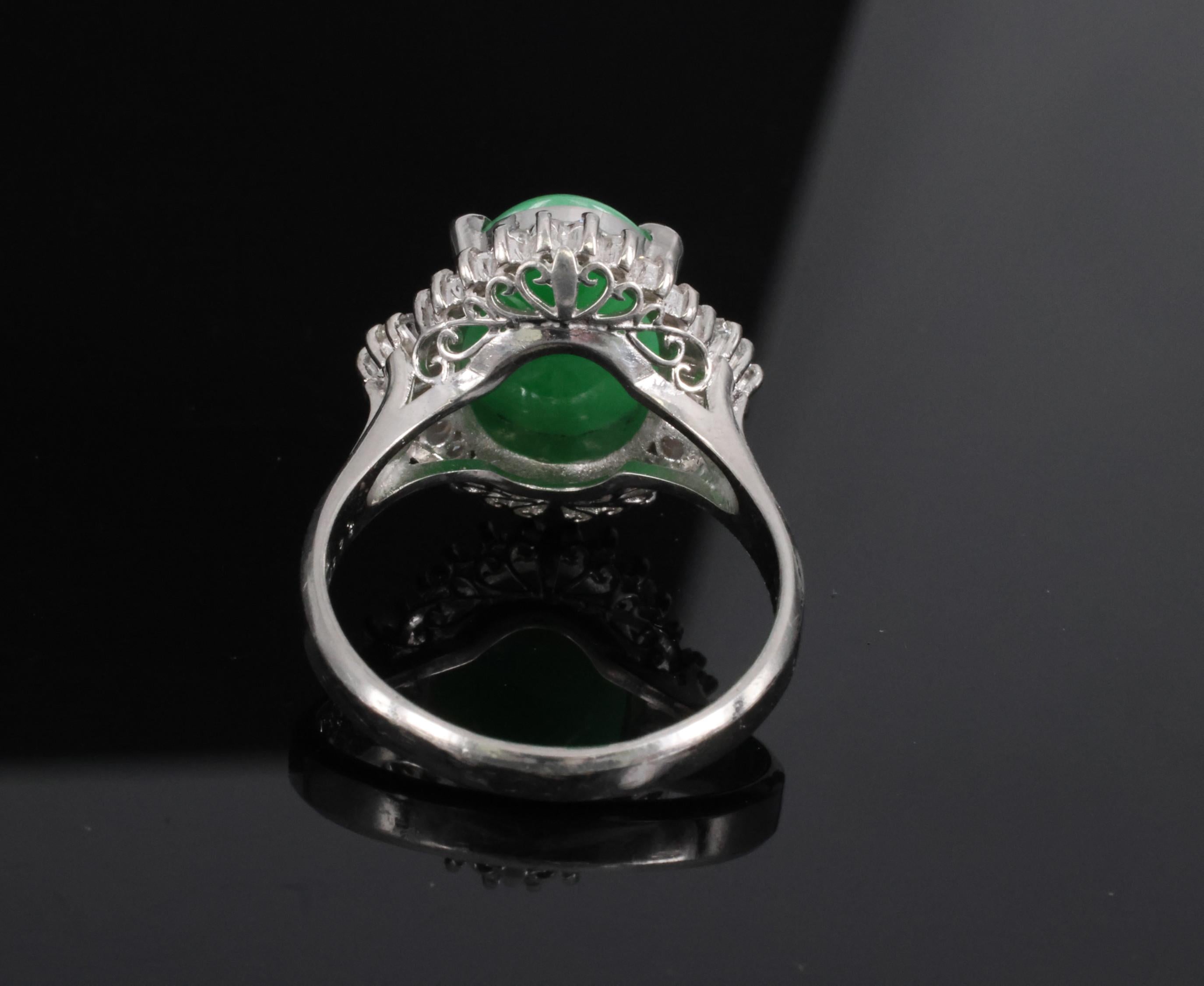 5.22ct Natural Apple Green Jadeite Jade & 0.68ct Diamond Platinum Ring Size 8.75