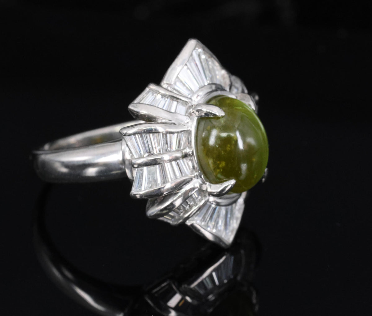 5.98ct Natural Chrysoberyl Cat's Eye & 1.28ct Diamond Platinum Ring, Size 6.25