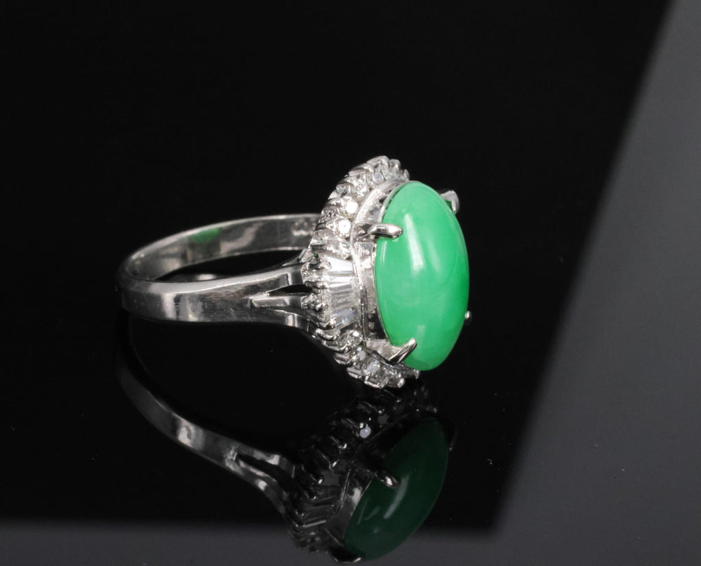 5.22ct Natural Apple Green Jadeite Jade & 0.68ct Diamond Platinum Ring Size 8.75