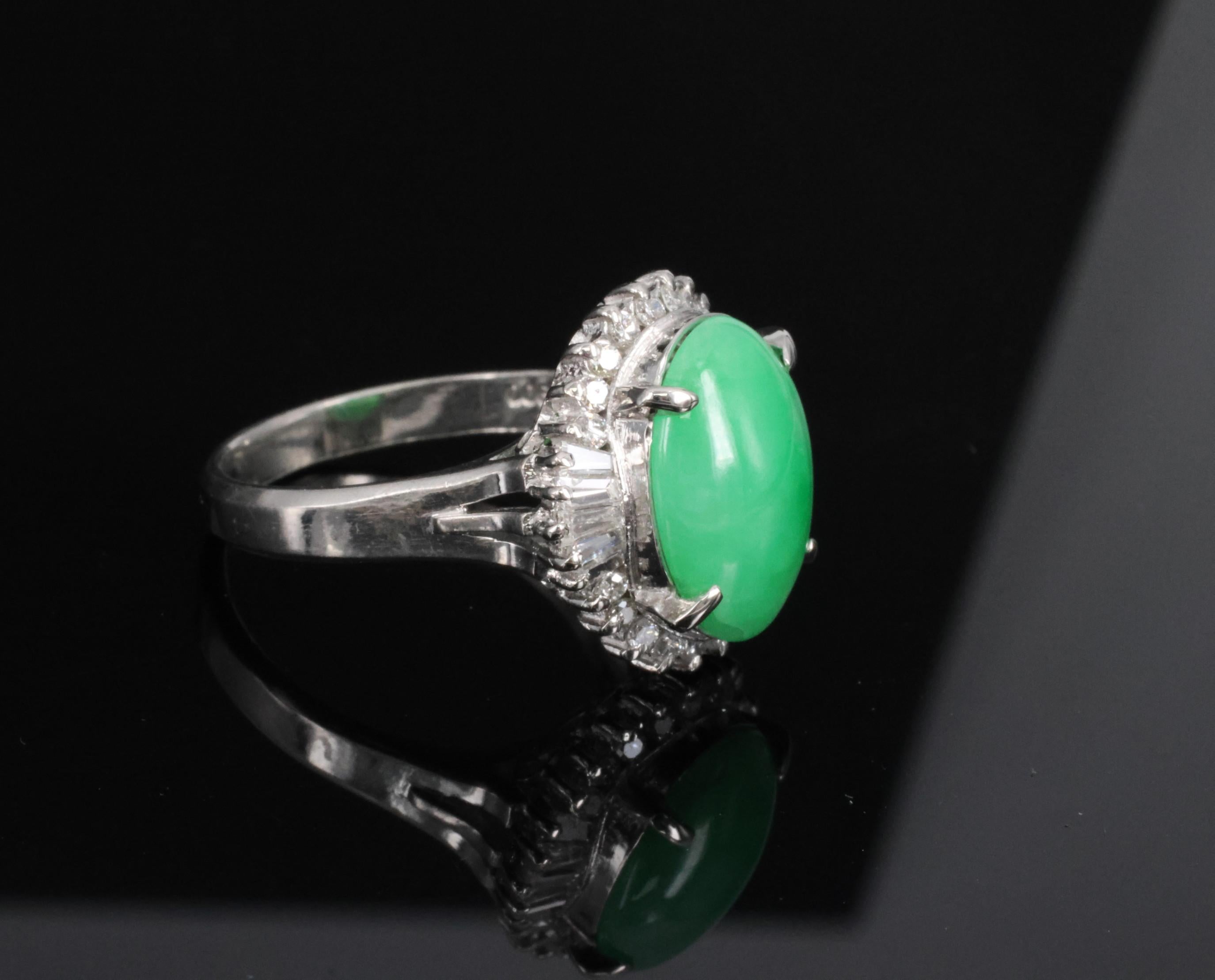 5.22ct Natural Apple Green Jadeite Jade & 0.68ct Diamond Platinum Ring Size 8.75