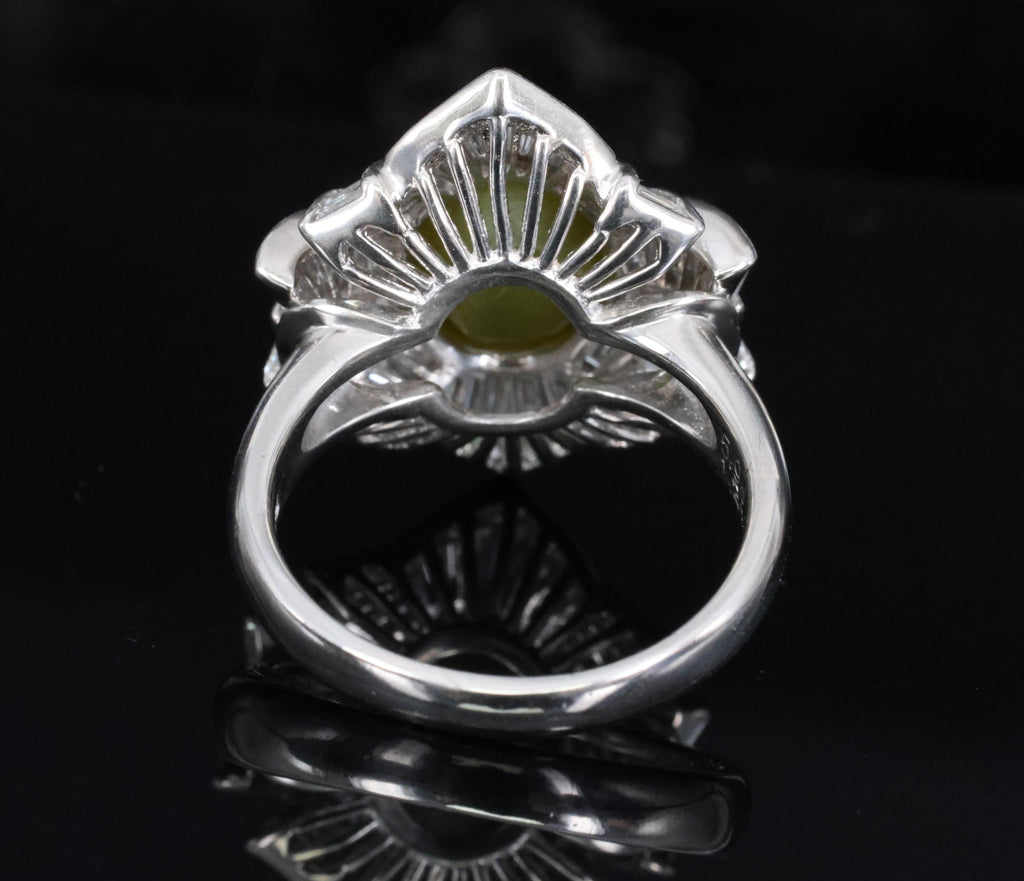 5.98ct Natural Chrysoberyl Cat's Eye & 1.28ct Diamond Platinum Ring, Size 6.25