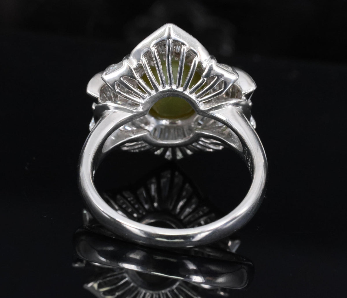 5.98ct Natural Chrysoberyl Cat's Eye & 1.28ct Diamond Platinum Ring, Size 6.25