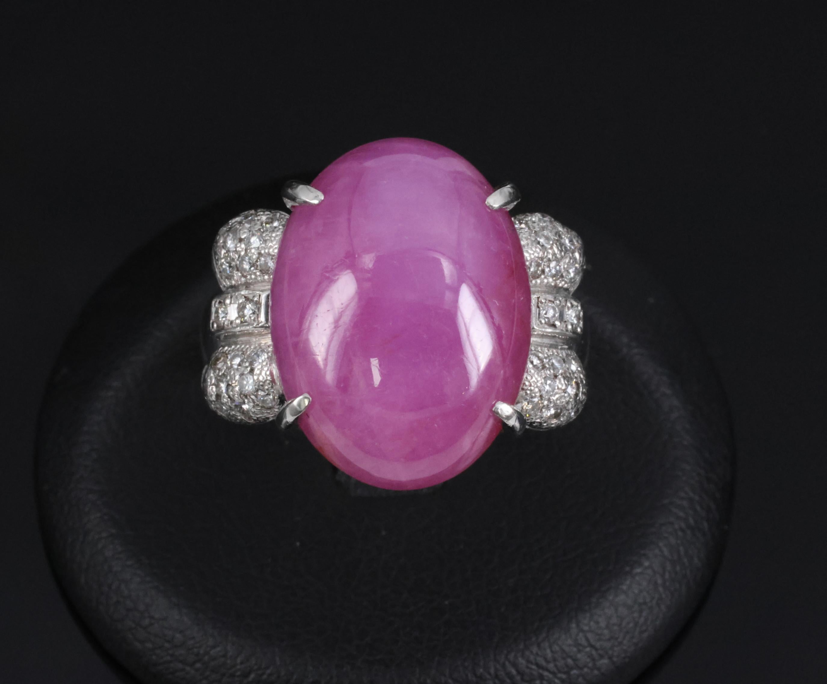 Rare 21.42ct Natural Pink Star Sapphire & 0.32ct Diamond Platinum Ring, Size 8.5