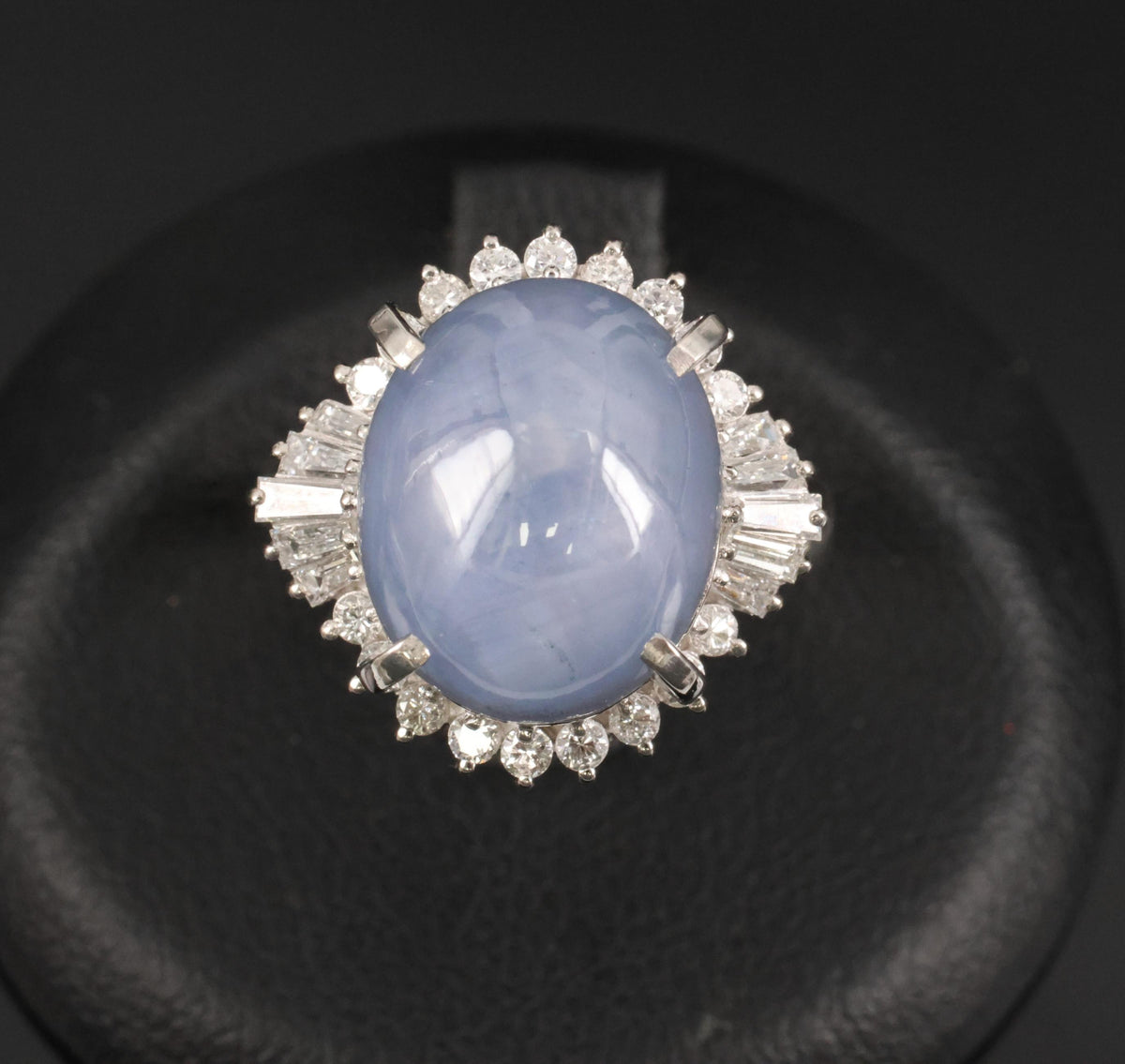 13.87ct Natural Untreated Star Sapphire & 0.65ct Diamond Platinum Ring, Size 5.5