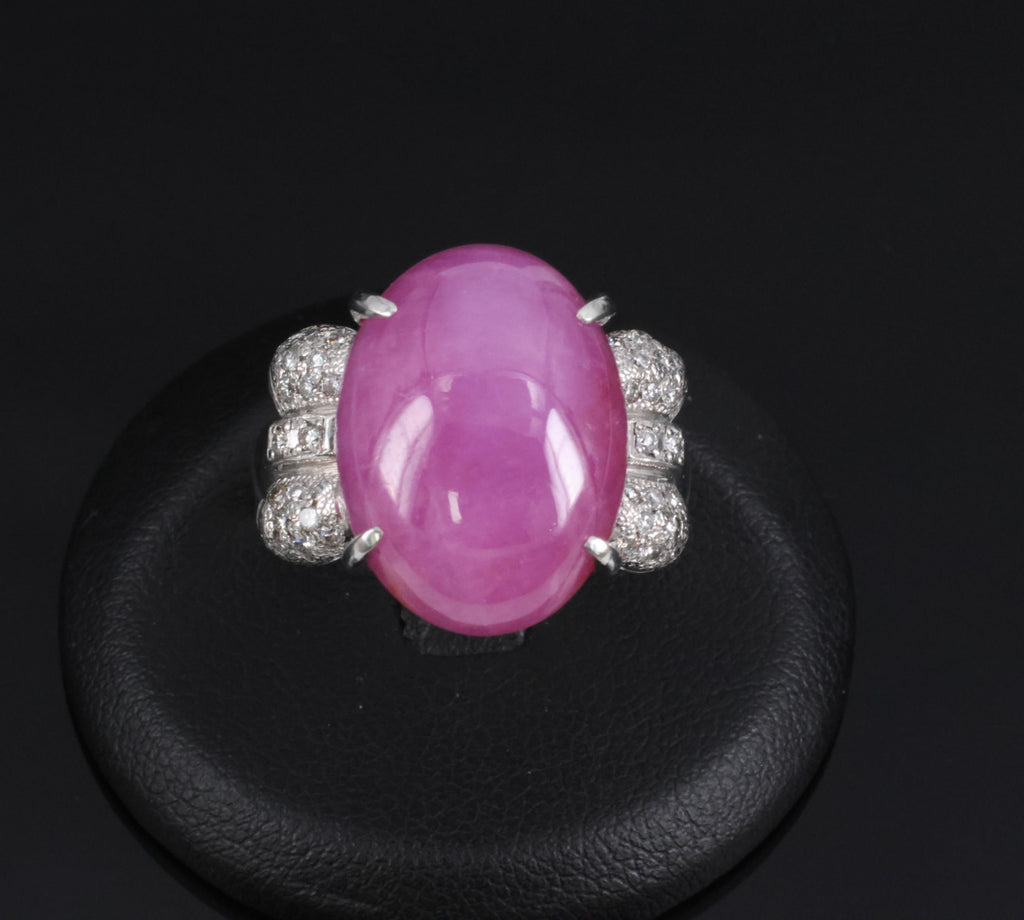 Rare 21.42ct Natural Pink Star Sapphire & 0.32ct Diamond Platinum Ring, Size 8.5
